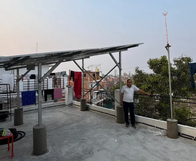 Rooftop solar plant with a separate lightning arrestor, installed by NCS for a customer in Lucknow